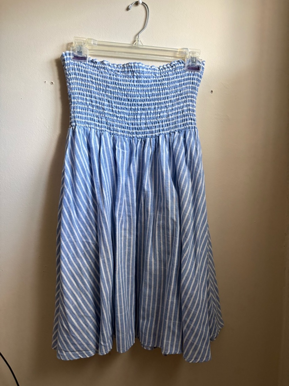 Rebellion Blue and White Striped Smocked Tube Skirt